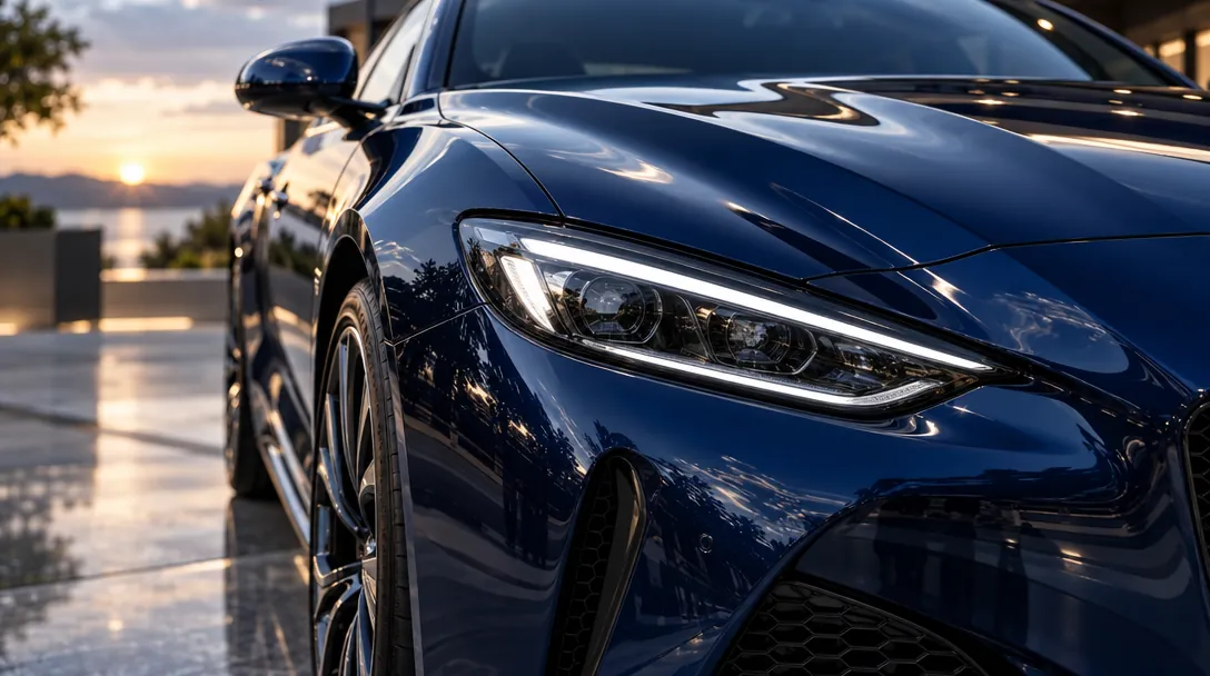 3D render of deep blue paint with a mirror ceramic-polished finish
